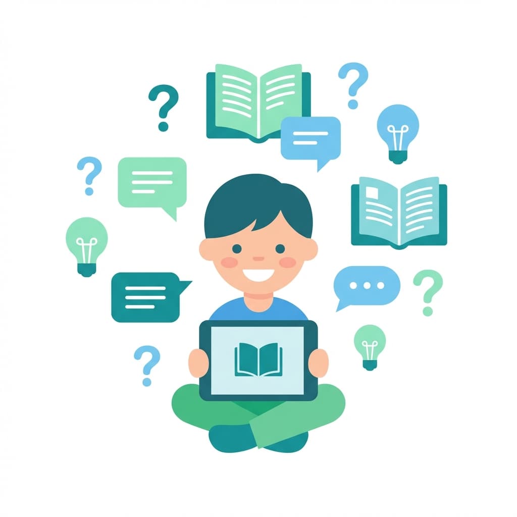 Child using tablet for interactive reading comprehension