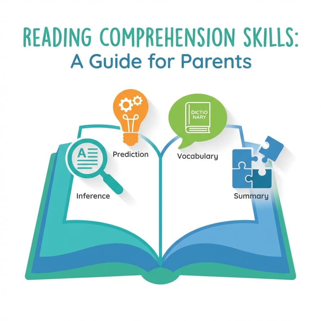 VIPERS Reading Skills Illustration showing Vocabulary, Inference, Prediction, Explain, Retrieve, and Summarise