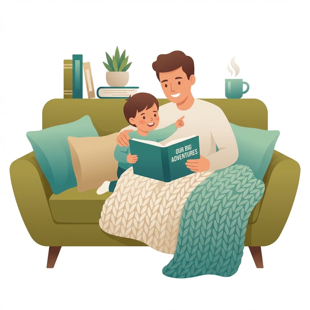 Parent and child reading together comfortably